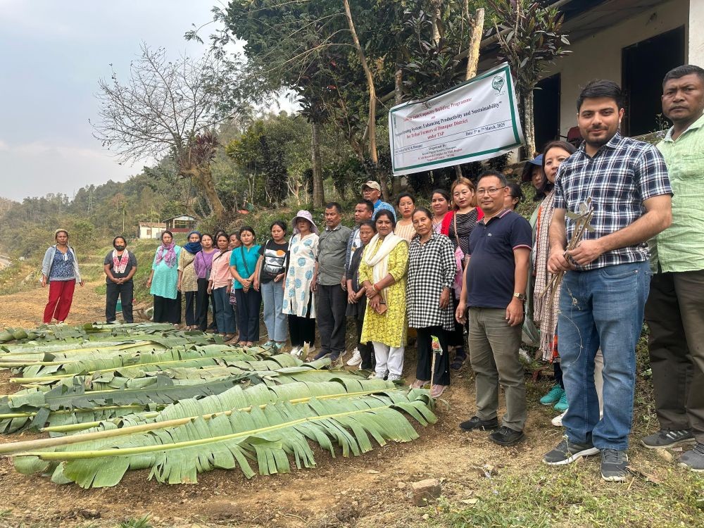 Trainees along with the KVK personnel during nursery preparation practical session
